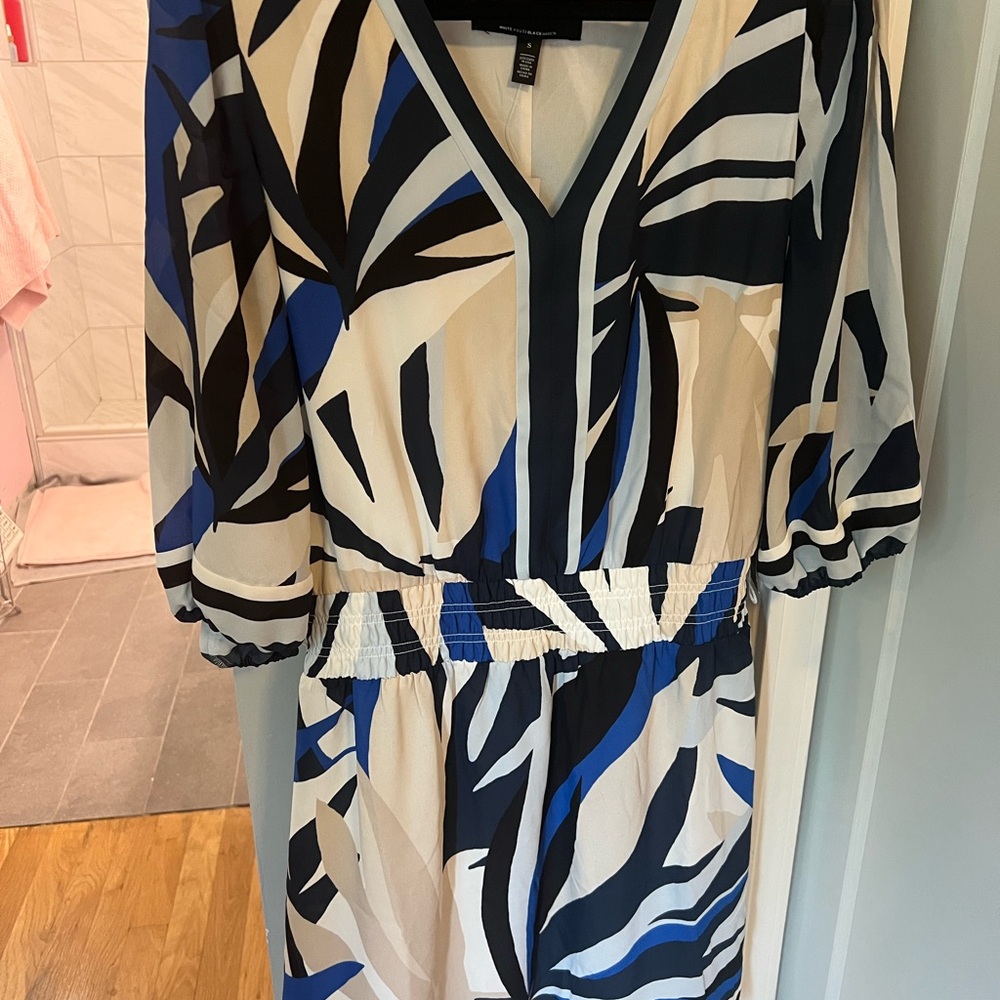 White House Black Market Navy and Cream Dress